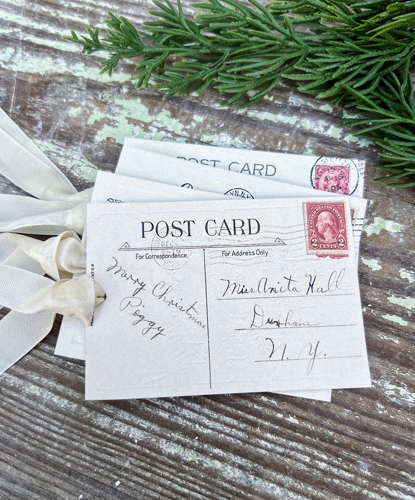 Christmas Vintage Gift Tags POST CARD RED Stamps Farmhouse Christmas Decor Card French Shabby Gift Wrap