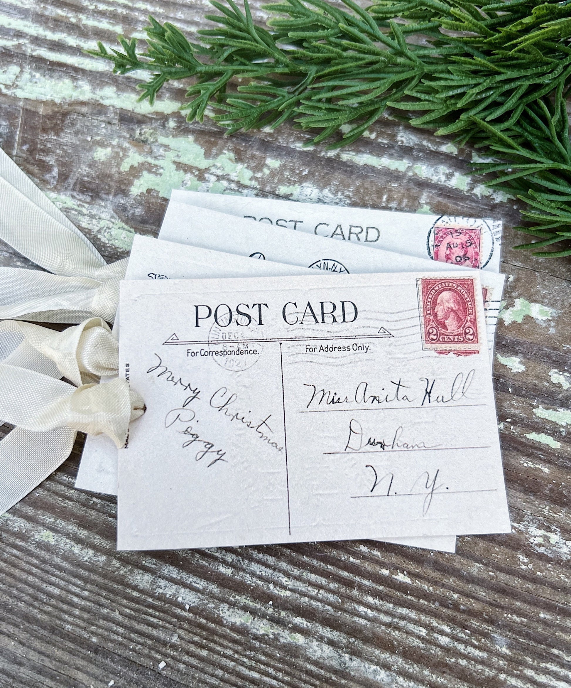 Christmas Vintage Gift Tags POST CARD RED Stamps Farmhouse Christmas Decor Card French Shabby Gift Wrap