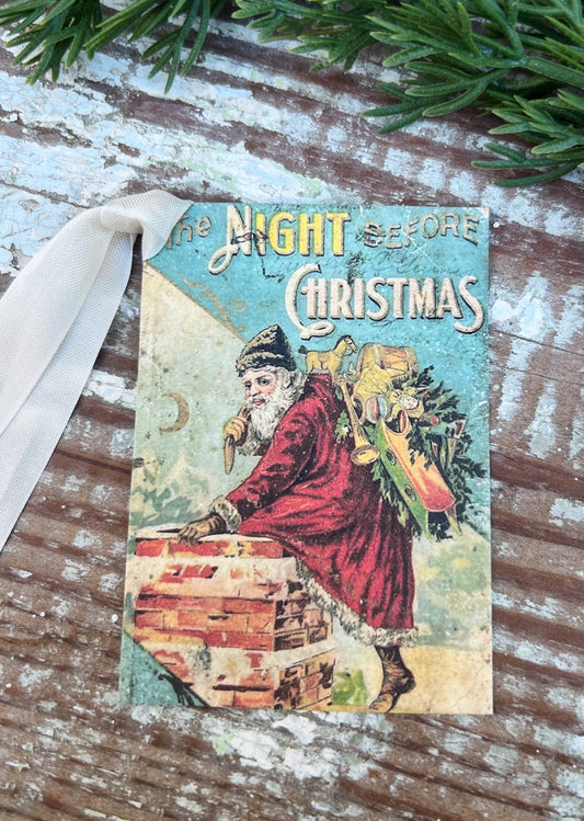 Christmas Vintage Gift Tags SANTA A Night Before Christmas Farmhouse Christmas Decor Card French Shabby Gift Wrap