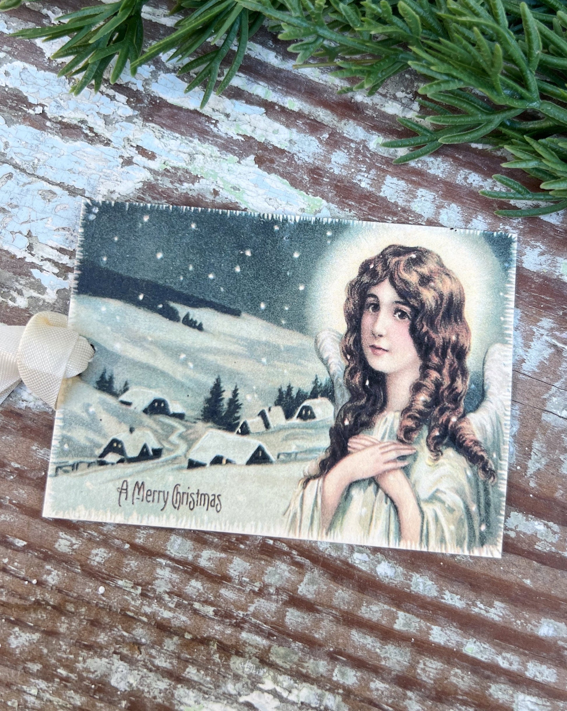 Christmas Vintage Gift Tags ANGEL Farmhouse Christmas Decor Card French Shabby Gift Wrap