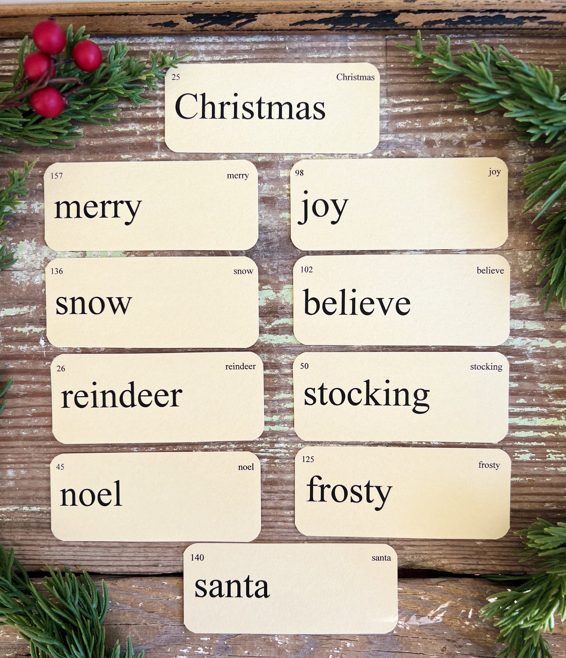 CHRISTMAS Flash Cards Gift Tags Set Of 10 Vintage Flashcard Farmhouse Decor Primitive Christmas LIMITED ADDITION