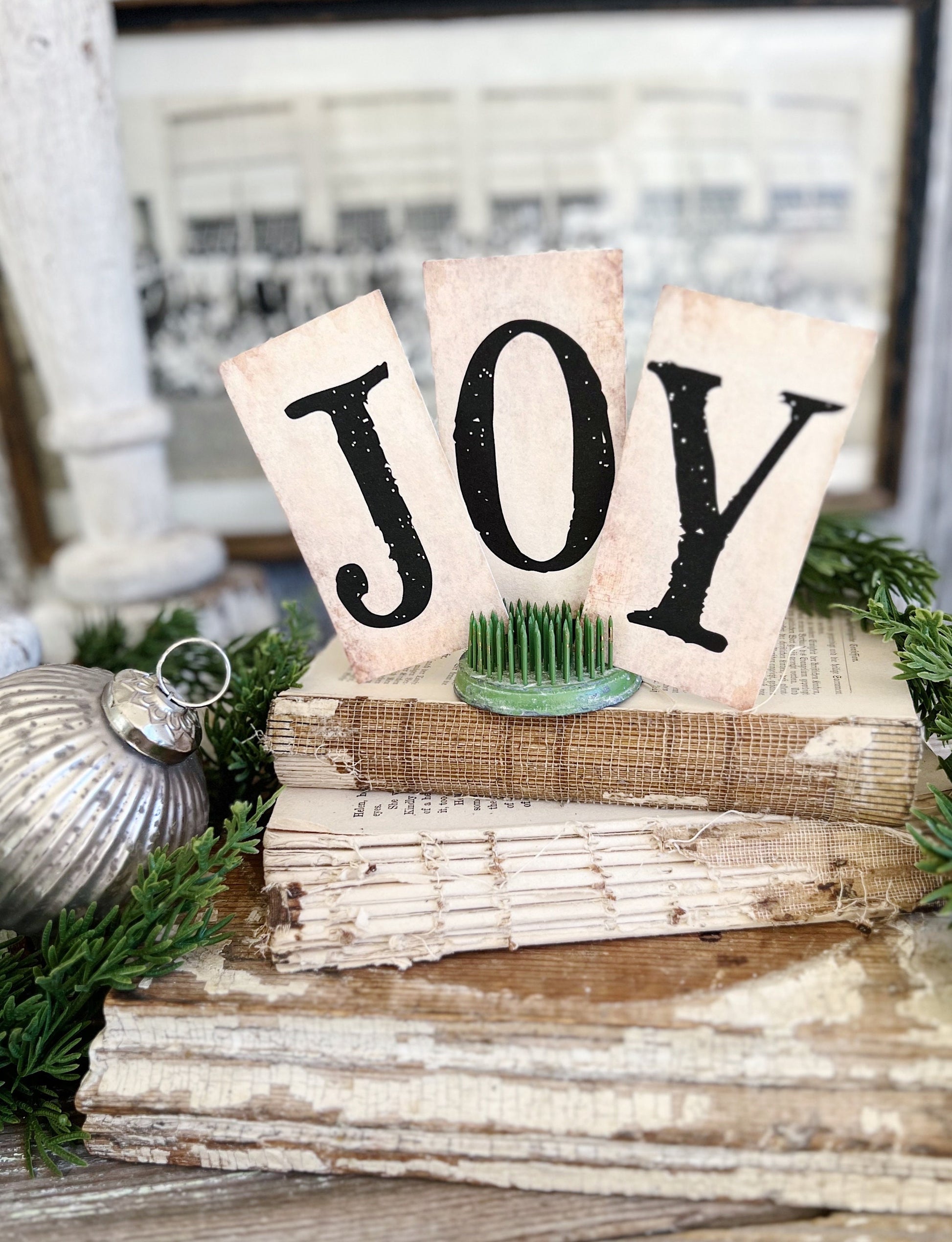 Christmas JOY Card Set Farmhouse Decor Church Board Hymn