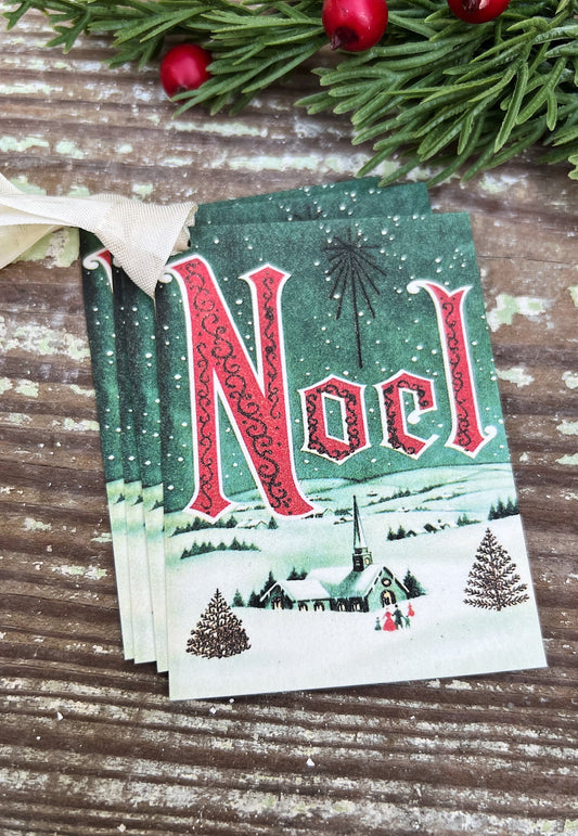 Christmas Vintage Gift Tags NOEL Church Farmhouse Christmas Decor Card French Shabby Gift Wrap