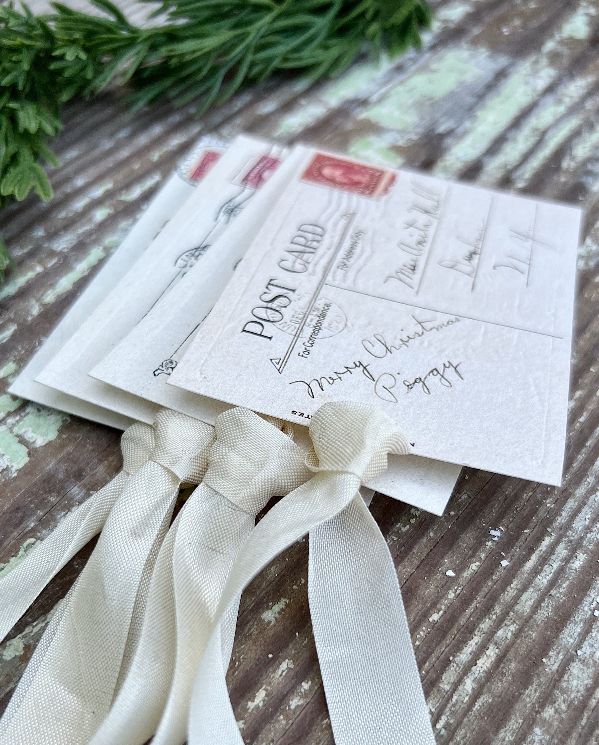 Christmas Vintage Gift Tags POST CARD RED Stamps Farmhouse Christmas Decor Card French Shabby Gift Wrap