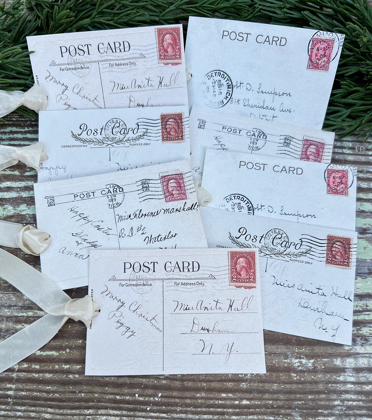 Christmas Vintage Gift Tags POST CARD RED Stamps Farmhouse Christmas Decor Card French Shabby Gift Wrap