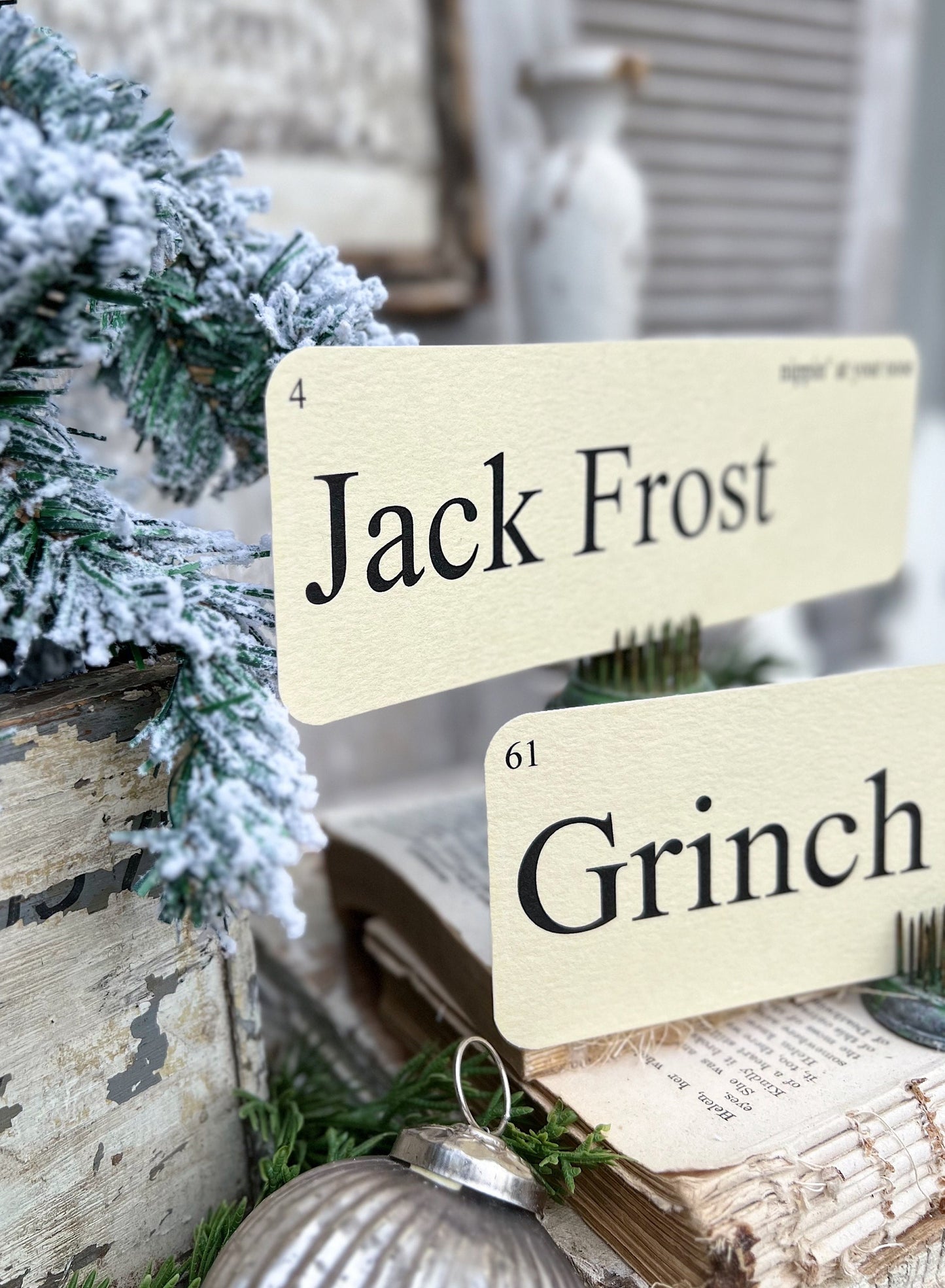 CHRISTMAS CHARACTERS Words Flash Cards LARGE Vintage Inspired Word Flashcard Set Of 8 Farmhouse Decor Holiday Primitive Jack Frost Scrooge