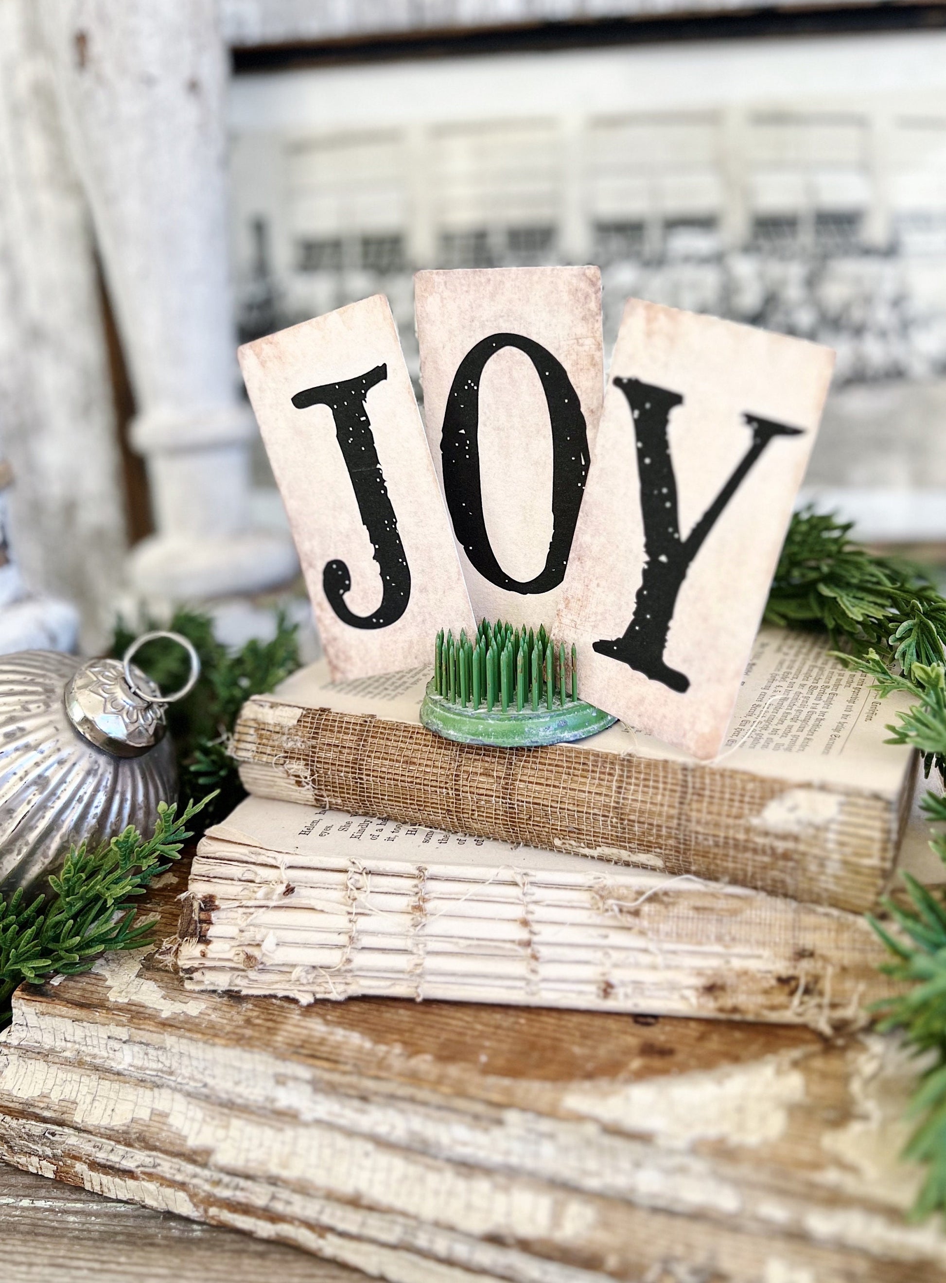 Christmas JOY Card Set Farmhouse Decor Church Board Hymn