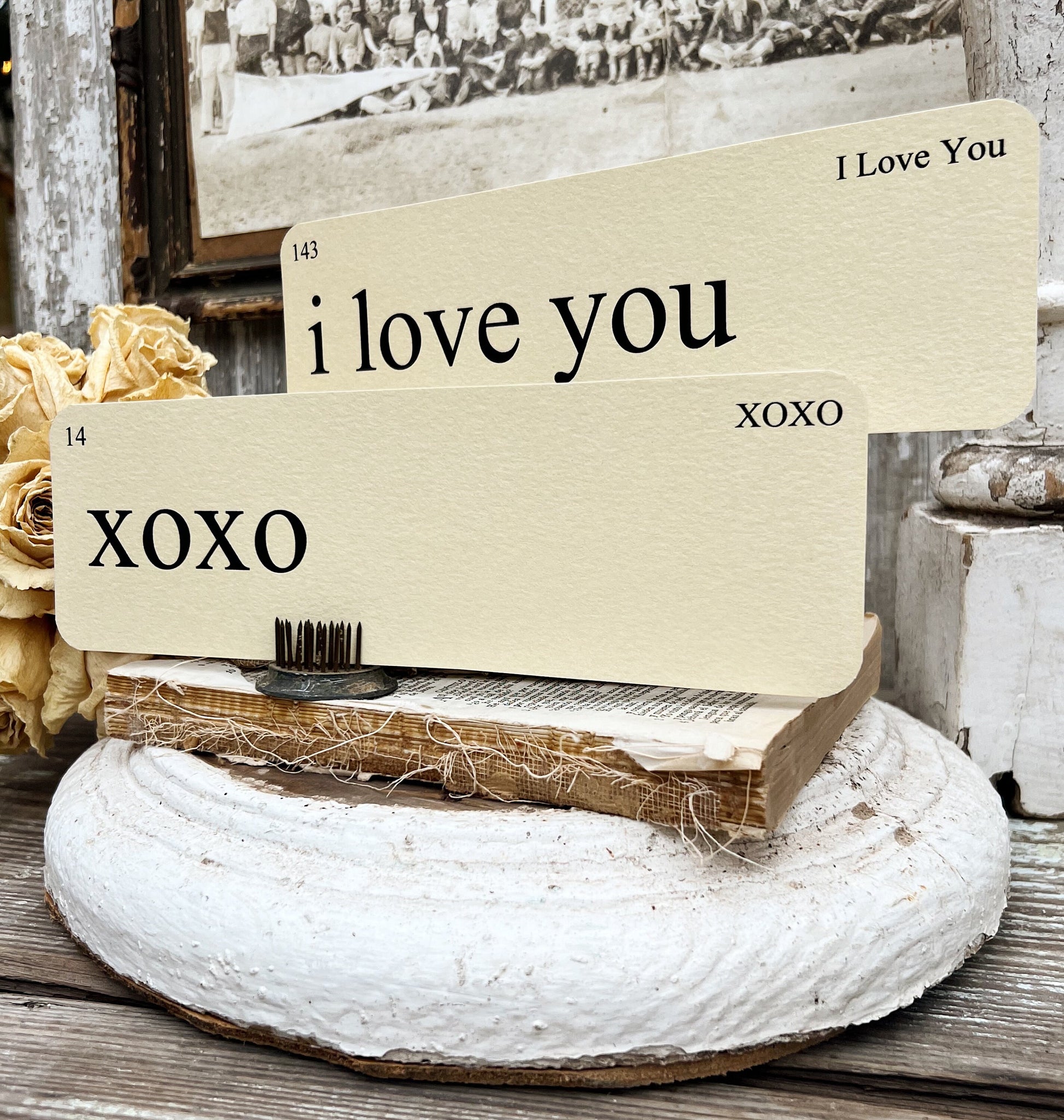 PHRASES of Love Flash Cards LARGE Vintage Inspired Word Flashcard SET Of 8 Farmhouse Decor Valentine Love You More xoxo