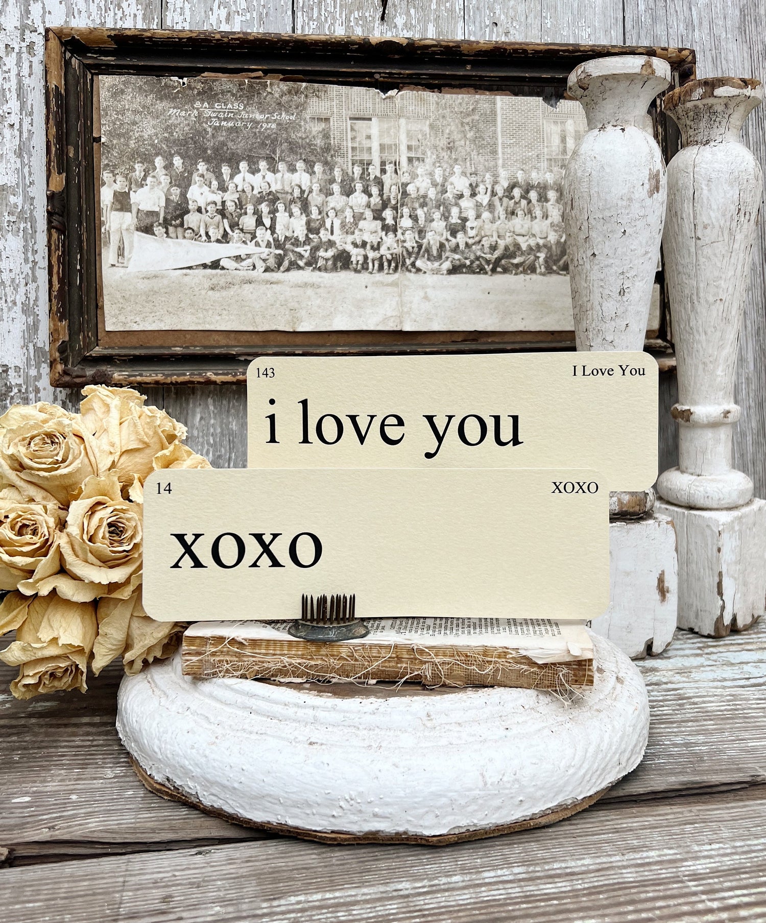 PHRASES of Love Flash Cards LARGE Vintage Inspired Word Flashcard SET Of 8 Farmhouse Decor Valentine Love You More xoxo
