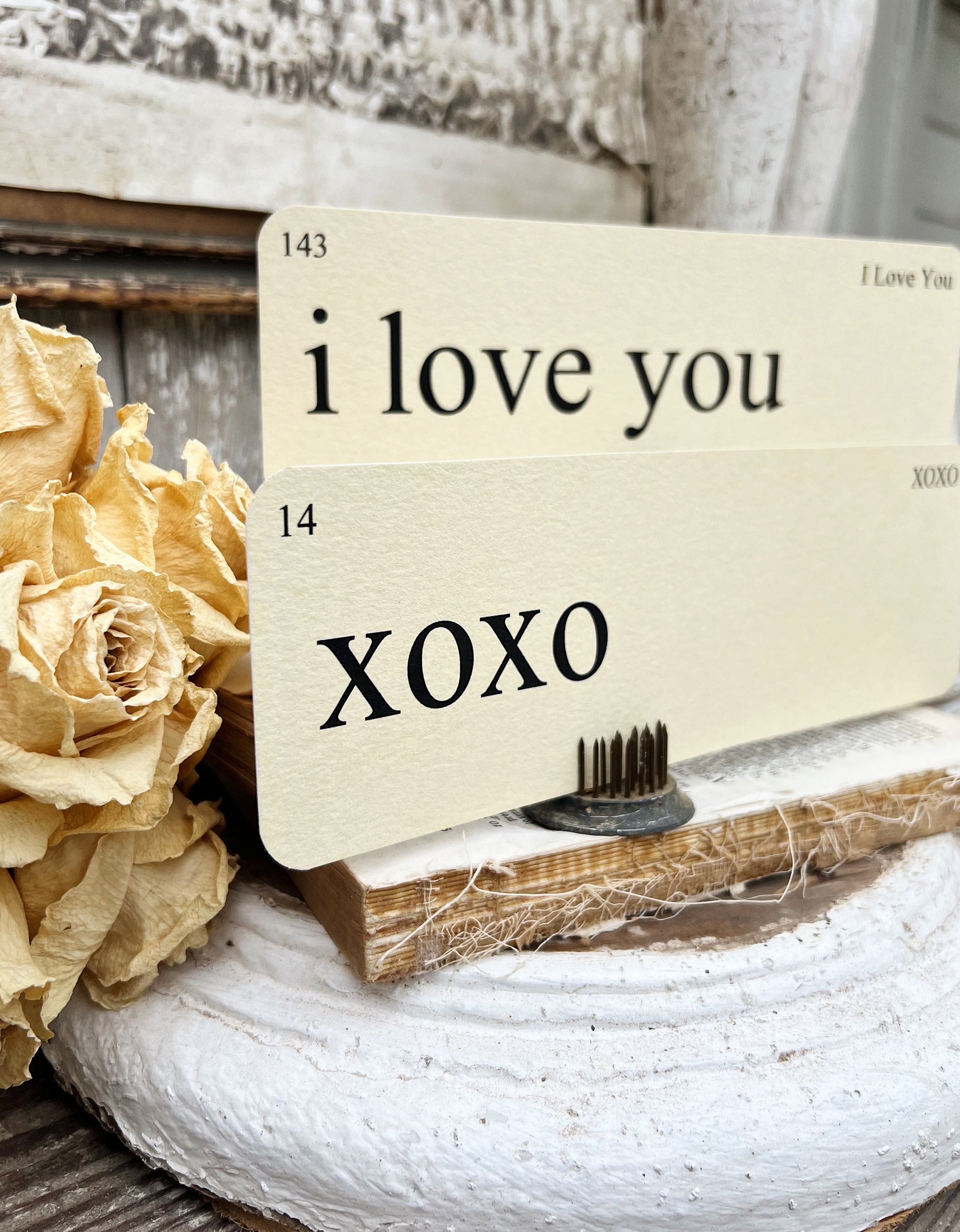 PHRASES of Love Flash Cards LARGE Vintage Inspired Word Flashcard SET Of 8 Farmhouse Decor Valentine Love You More xoxo