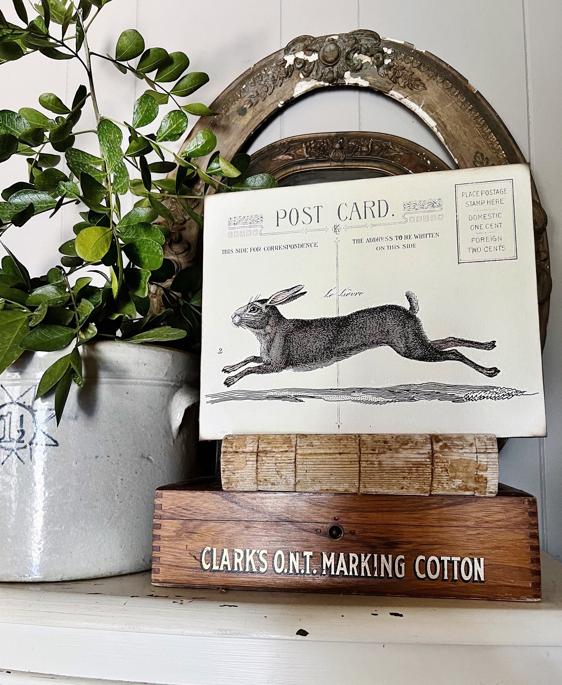 Vintage Rabbit Wood Sign French Le Lapin Book Page Wall Art Print Farmhouse Easter Decor Leaping Jumping Hare Post Card