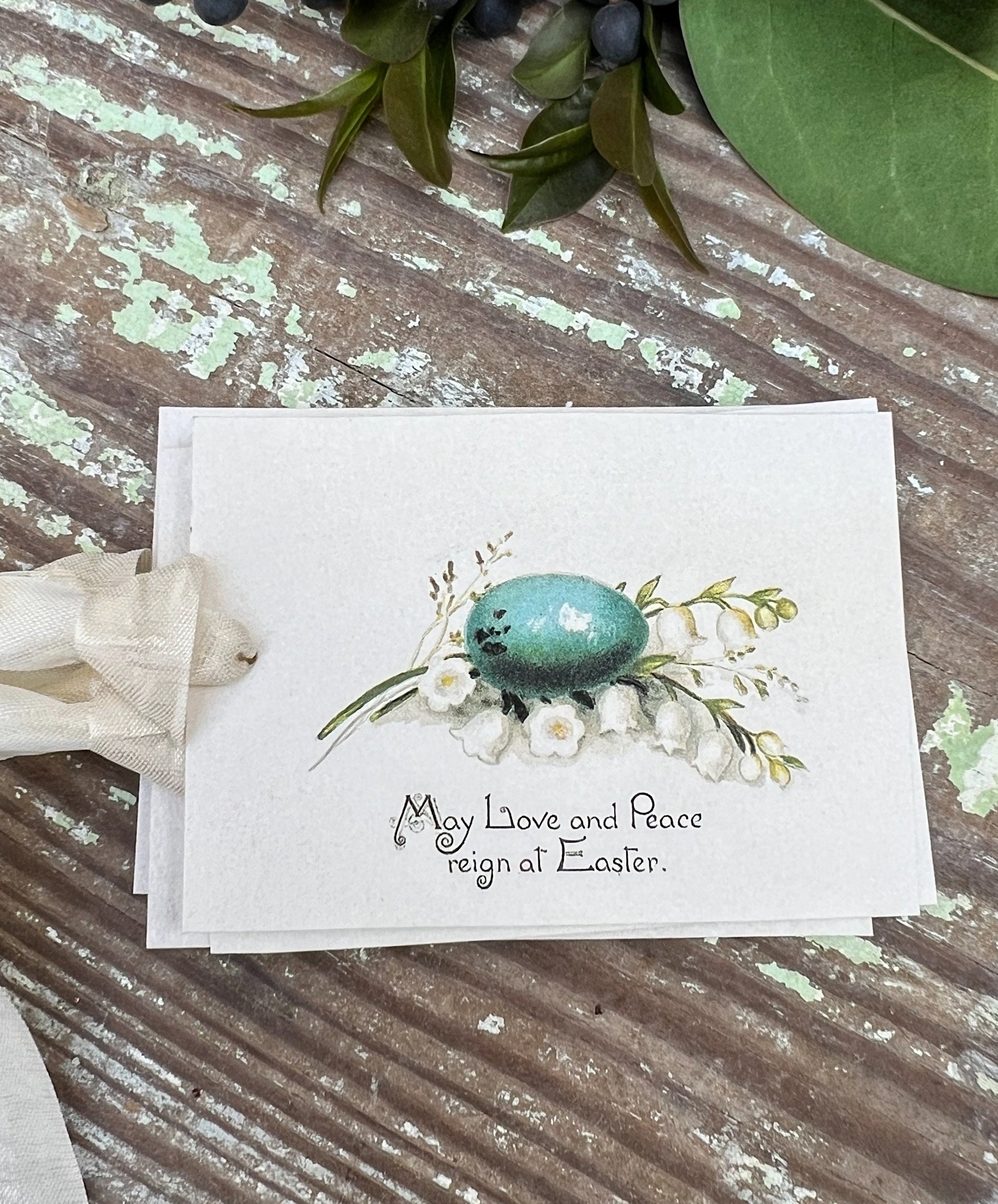Vintage Easter Egg Gift Tags Flowers Love Peace French Farmhouse Decor Card Shabby Set of 8 Blue Speckled