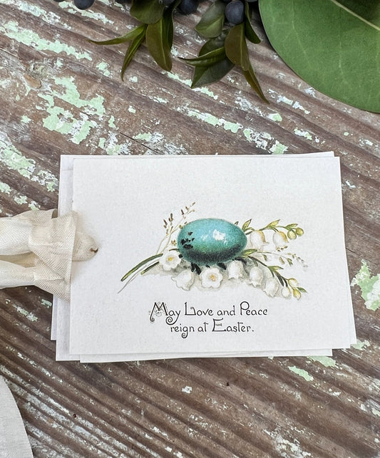 Vintage Easter Egg Gift Tags Flowers Love Peace French Farmhouse Decor Card Shabby Set of 8 Blue Speckled