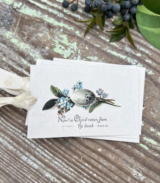 Vintage Easter Egg Gift Tags Flowers Christ Risen French Farmhouse Decor Card Shabby Set of 8 White Speckled