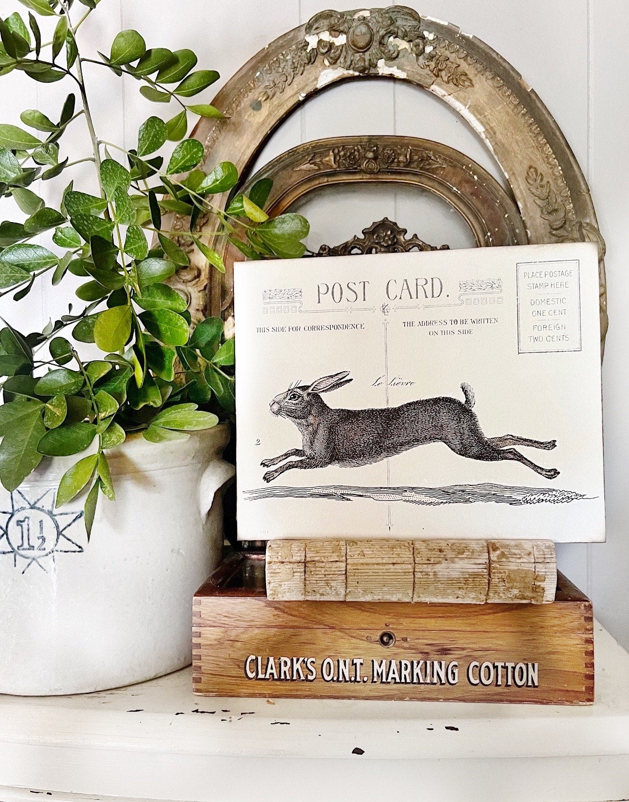 Vintage Rabbit Wood Sign French Le Lapin Book Page Wall Art Print Farmhouse Easter Decor Leaping Jumping Hare Post Card