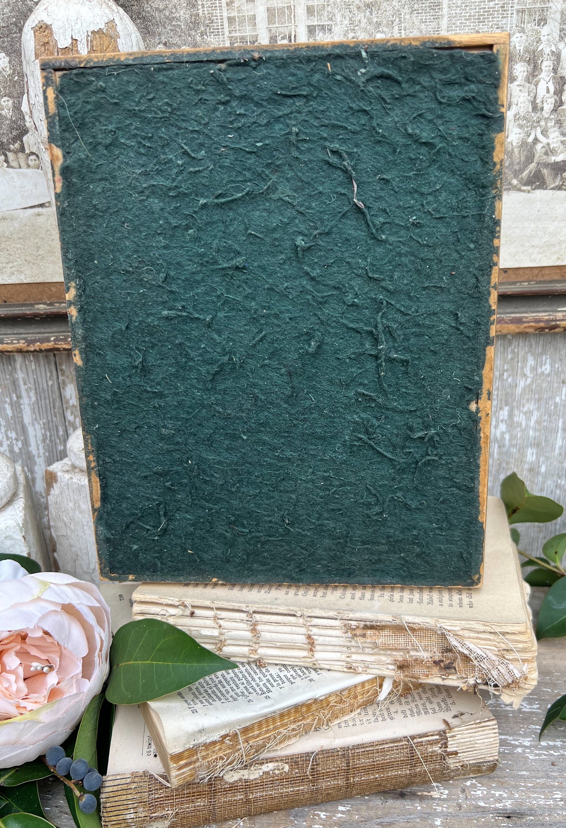 Antique Italian Jewelry Wooden Box Gold Mirror Glass TOILE Photo Hinged Italy Trinket