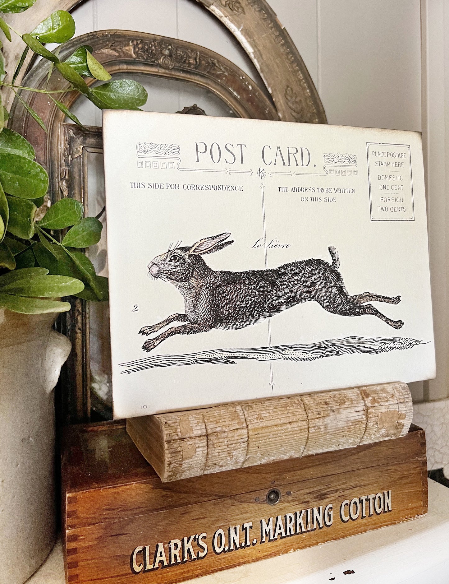 Vintage Rabbit Wood Sign French Le Lapin Book Page Wall Art Print Farmhouse Easter Decor Leaping Jumping Hare Post Card