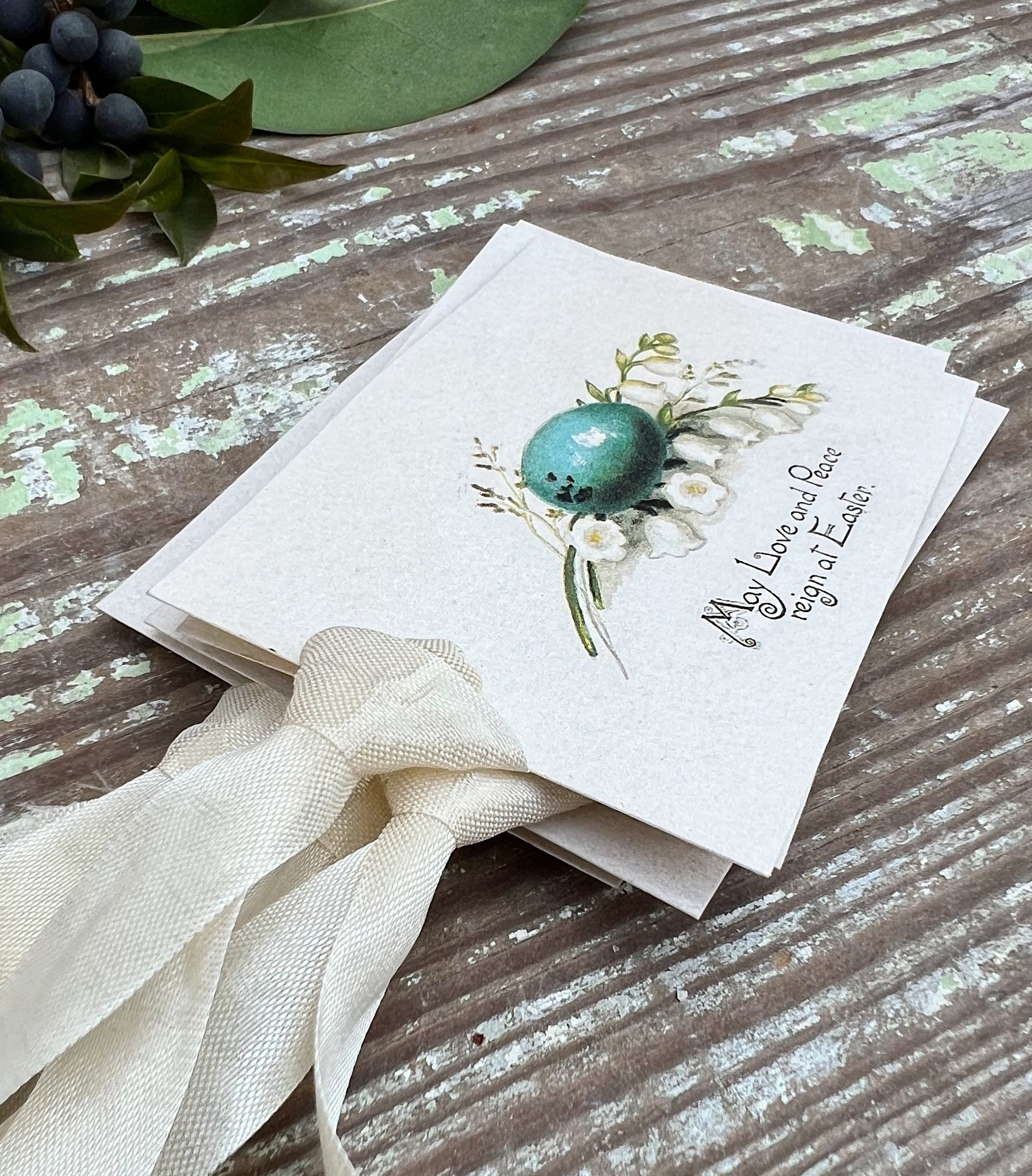 Vintage Easter Egg Gift Tags Flowers Love Peace French Farmhouse Decor Card Shabby Set of 8 Blue Speckled