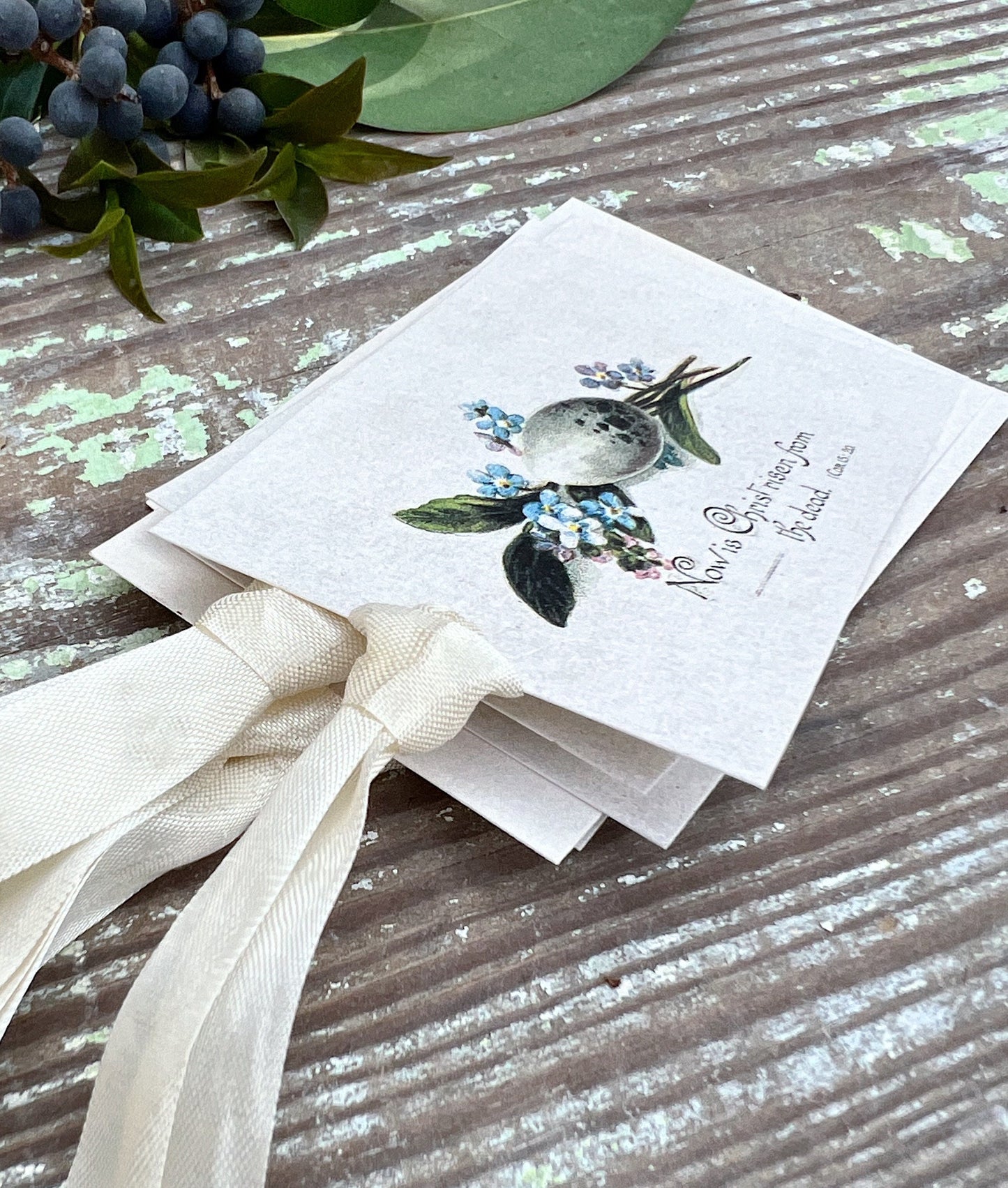 Vintage Easter Egg Gift Tags Flowers Christ Risen French Farmhouse Decor Card Shabby Set of 8 White Speckled