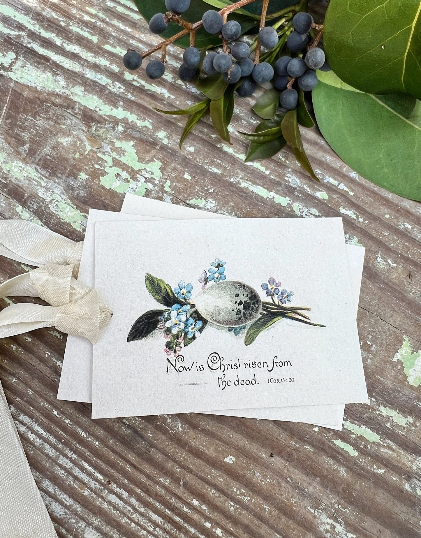 Vintage Easter Egg Gift Tags Flowers Christ Risen French Farmhouse Decor Card Shabby Set of 8 White Speckled