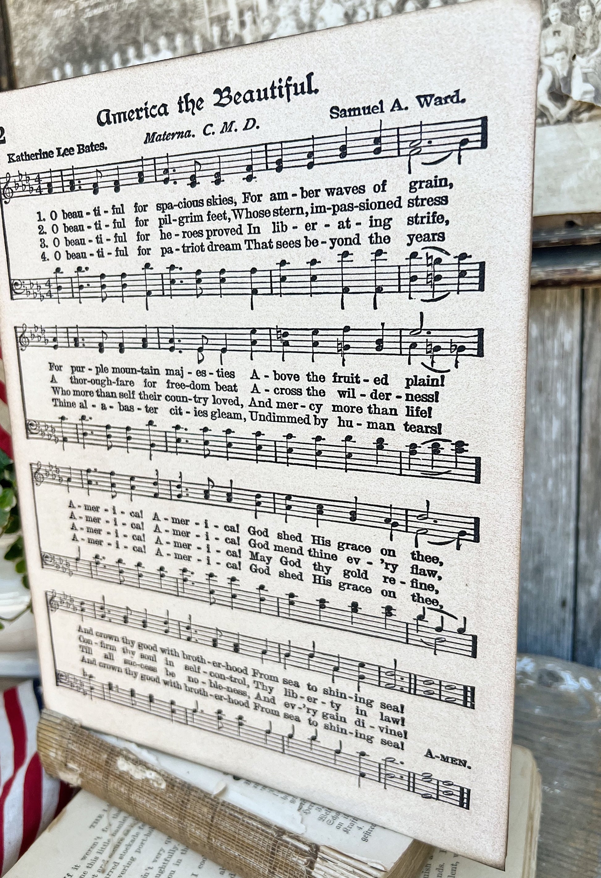 AMERICA The BEAUTIFUL Sheet Music Sign Americana Patriotic Decor Farmhouse Book Page Primitive Wood Sign USA Holiday Election