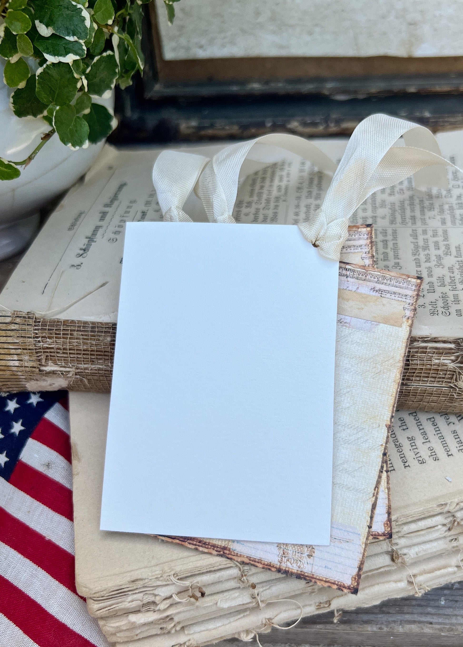 LADY LIBERTY Patriotic Flag Vintage Gift Tags Americana Farmhouse Decor Card Set of 8 USA Fourth July