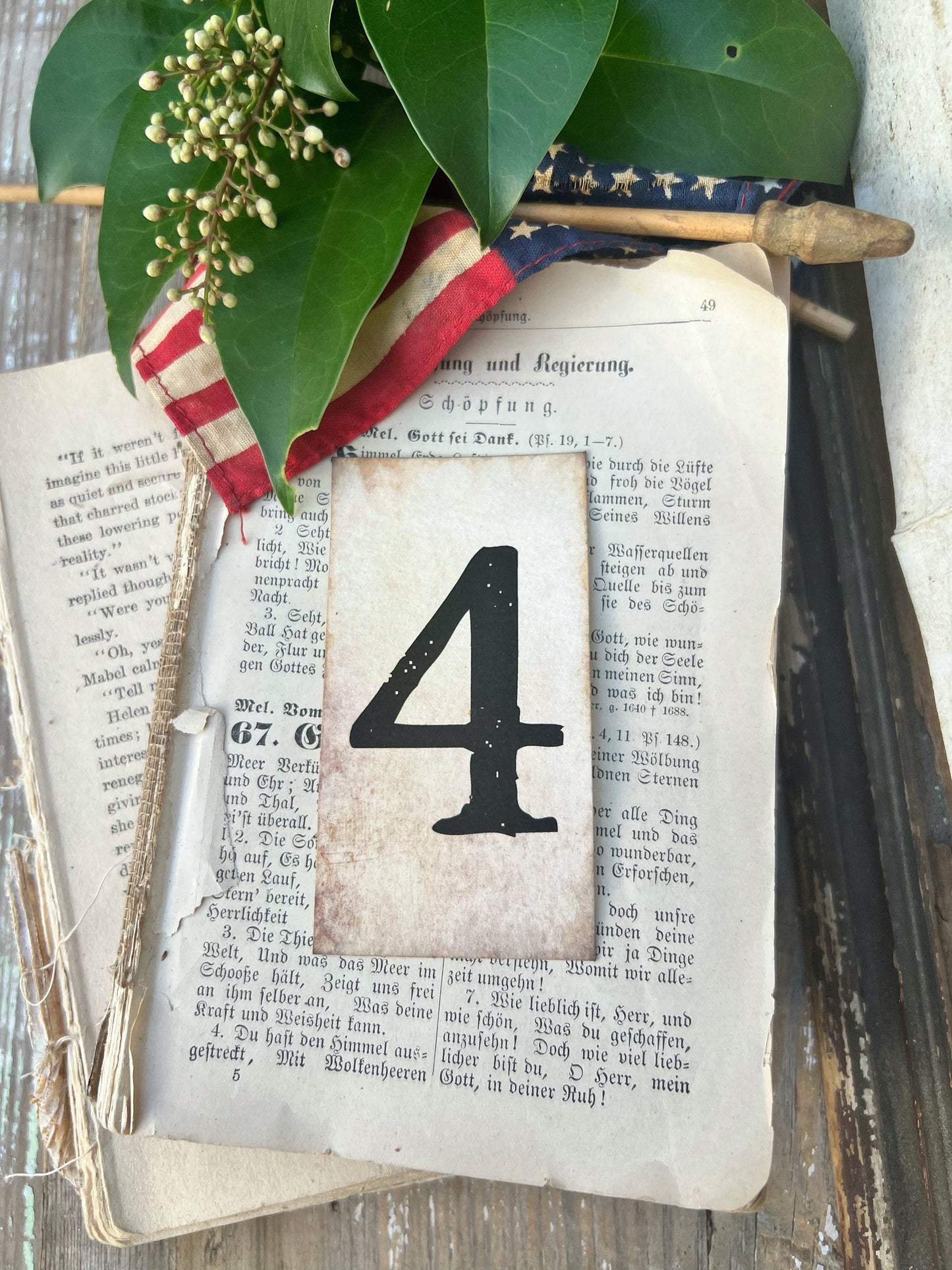 PATRIOTIC 4 July Number Card Farmhouse Decor Church Board Hymn Americana Decor