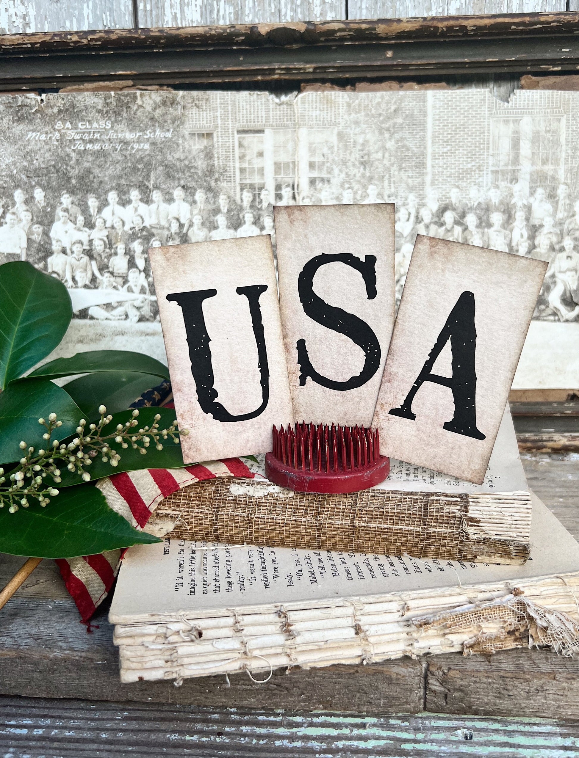 Patriotic USA Card Set Farmhouse Decor Church Board Hymn AMERICANA Decor Fourth July