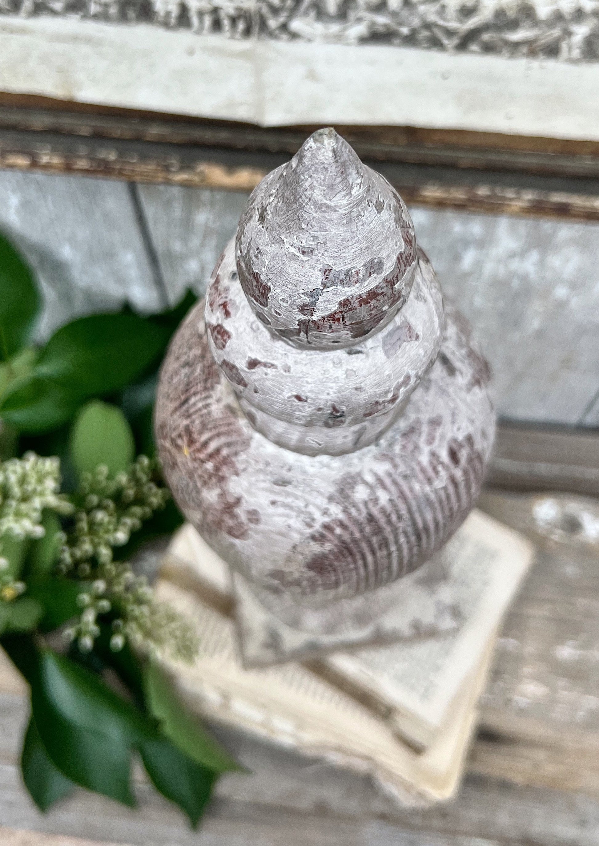 Antique Newell Post Cap LARGE Chippy White Carved Wood Ball End Architectural Salvage