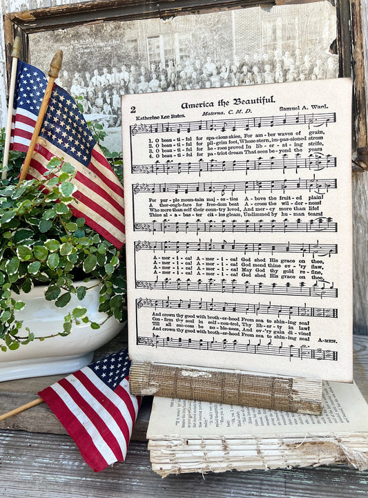 AMERICA The BEAUTIFUL Sheet Music Sign Americana Patriotic Decor Farmhouse Book Page Primitive Wood Sign USA Holiday Election