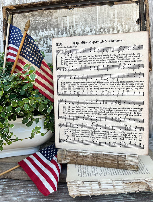 STAR SPANGLED BANNER Sheet Music Sign Americana Patriotic Decor Mounted Farmhouse Book Page Primitive Wood Sign usa Fourth July