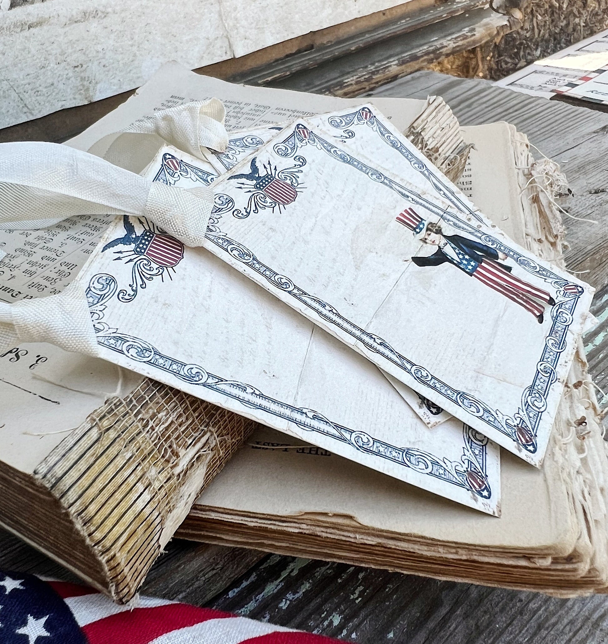 UNCLE SAM PATRIOTIC Vintage Gift Tags Americana Farmhouse Decor Card Set of 8 usa Fourth July