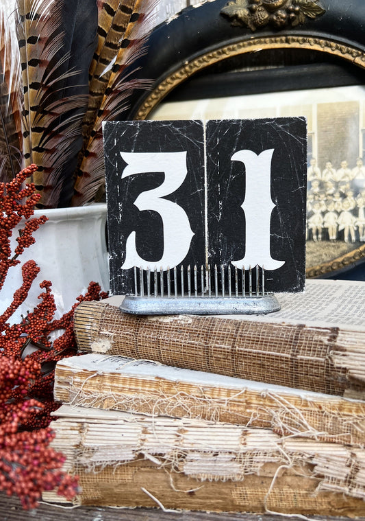 HALLOWEEN Number 31 BLACK Card Sign Set Farmhouse Decor Cardstock Vintage Style Church Gothic
