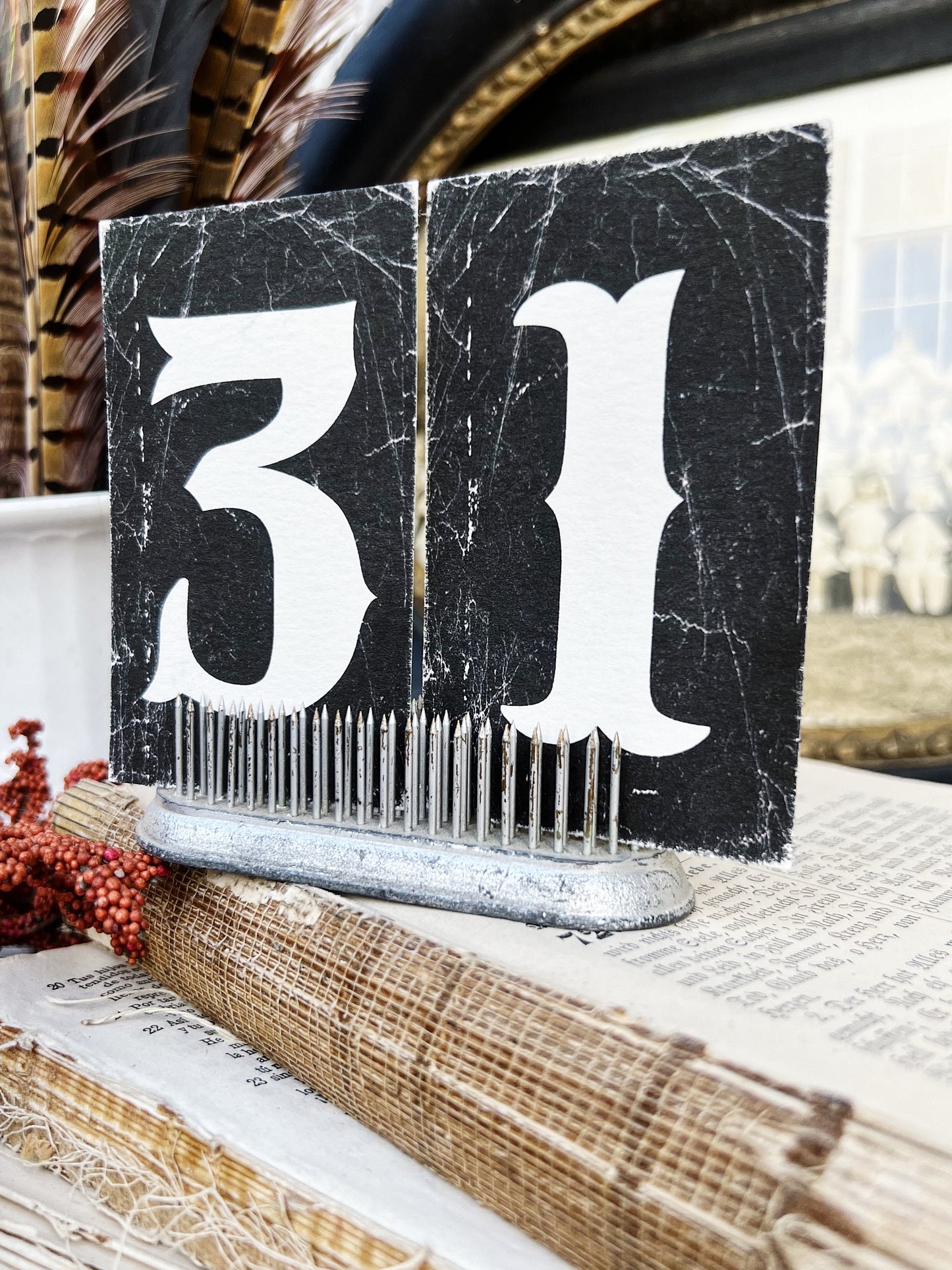 HALLOWEEN Number 31 BLACK Card Sign Set Farmhouse Decor Cardstock Vintage Style Church Gothic