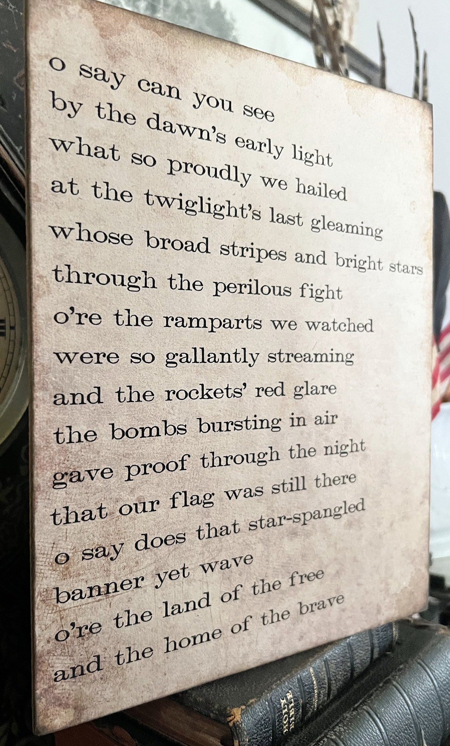 STAR SPANGLED BANNER Sign Americana Patriotic Decor Mounted Farmhouse Book Page Primitive Wood Sign usa Fourth July America