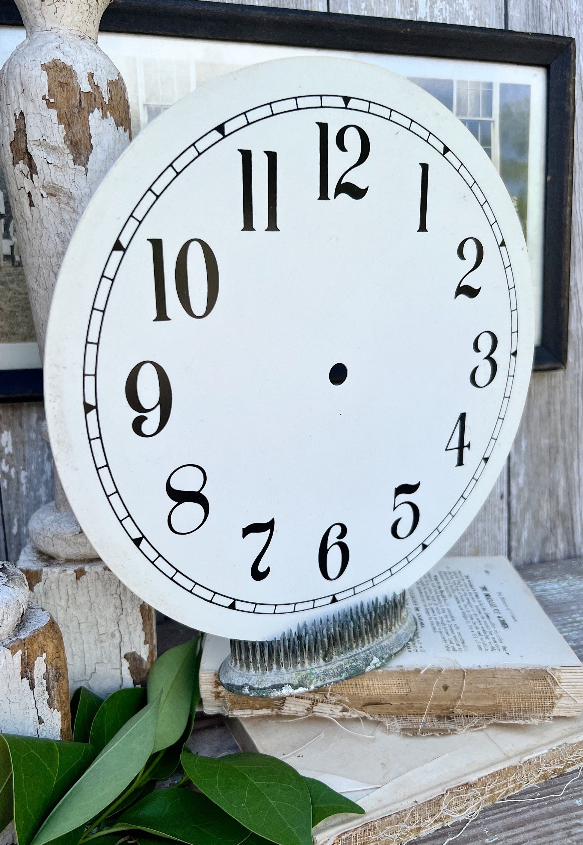 Vintage Clock Face Part WHITE Farmhouse Decor Industrial Salvage Round