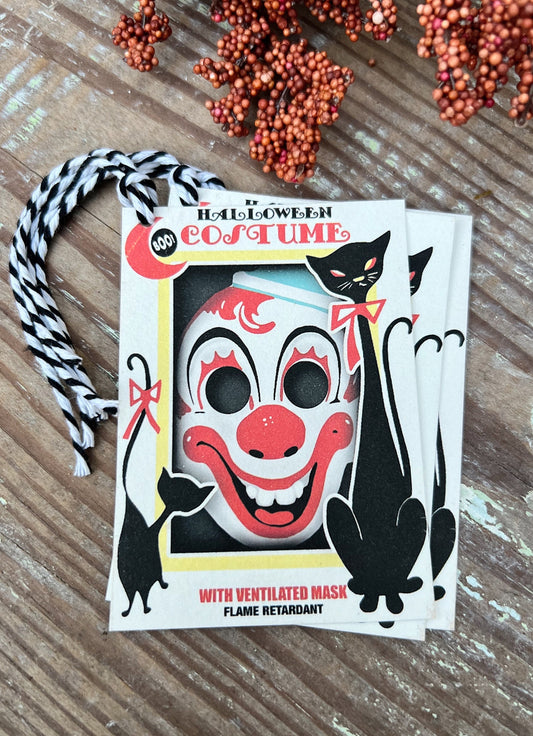 HALLOWEEN COSTUME CLOWN Retro Gift Tags Vintage Farmhouse Decor Grungy Party Favor Vintage Halloween Card