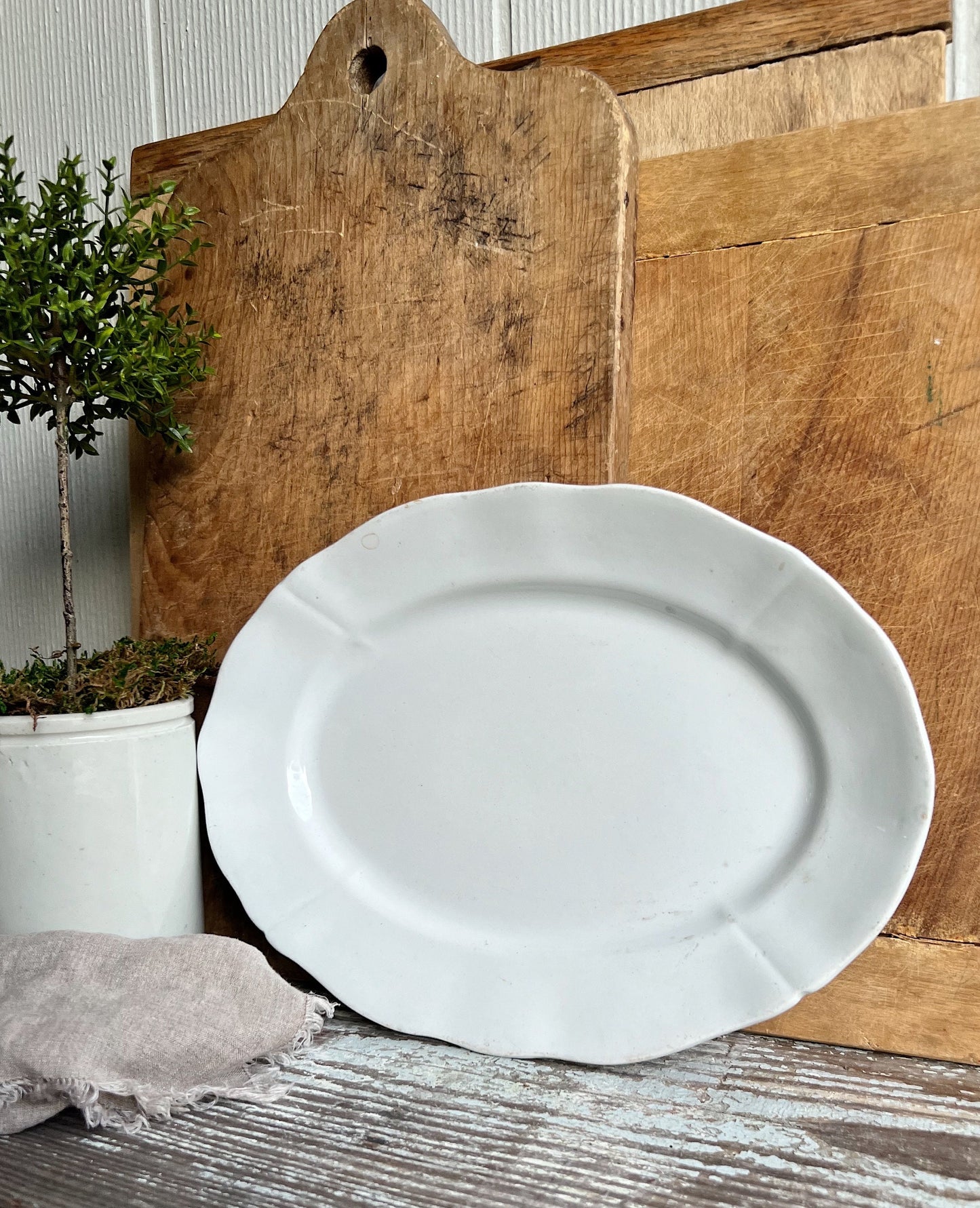 Antique White Ironstone Platter Chunky Thick Crazed Dish Farmhouse Decor MEAKIN HANLEY