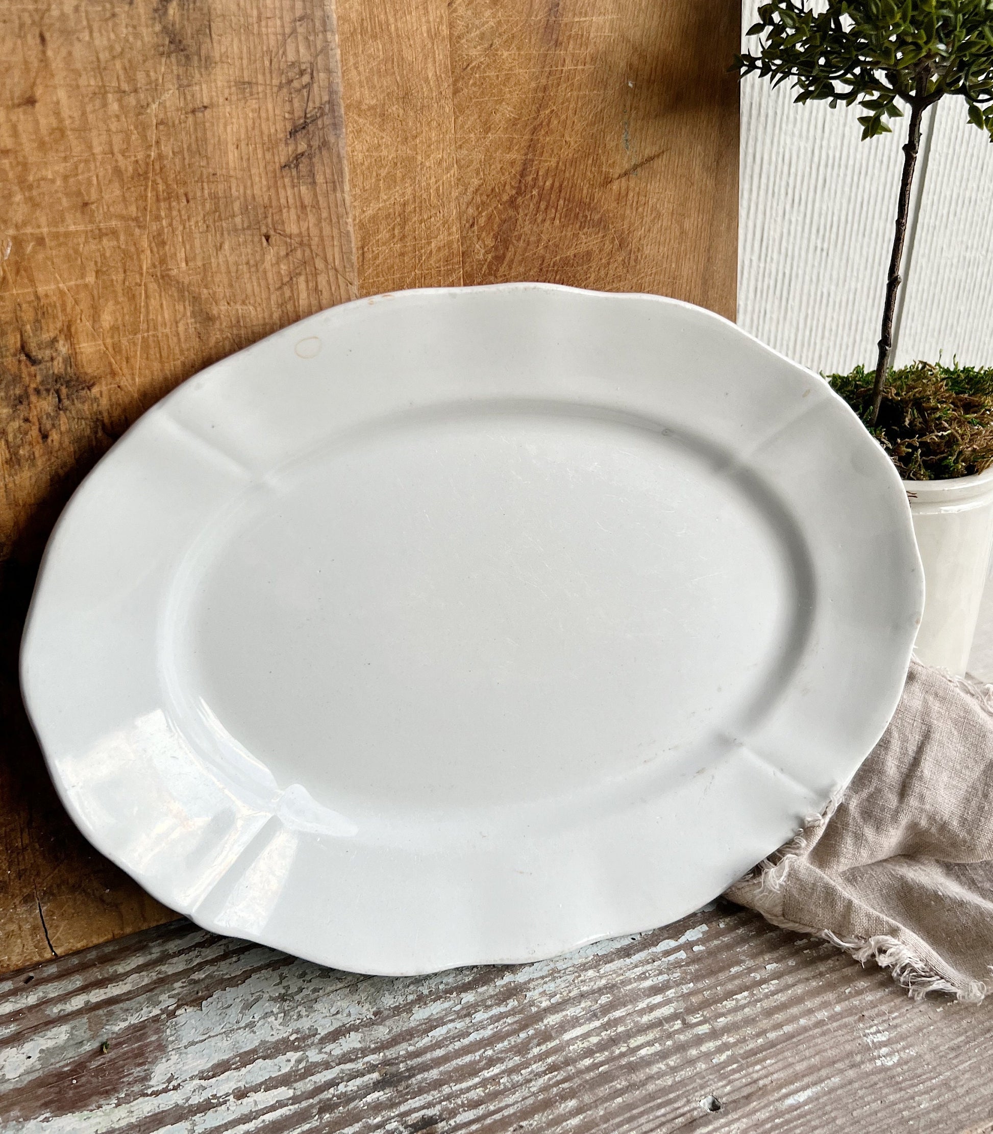 Antique White Ironstone Platter Chunky Thick Crazed Dish Farmhouse Decor MEAKIN HANLEY