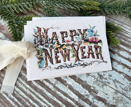 HAPPY NEW YEAR Gift Tags Vintage Farmhouse Decor Card French Shabby Gift Wrap Christmas Tree Ornament