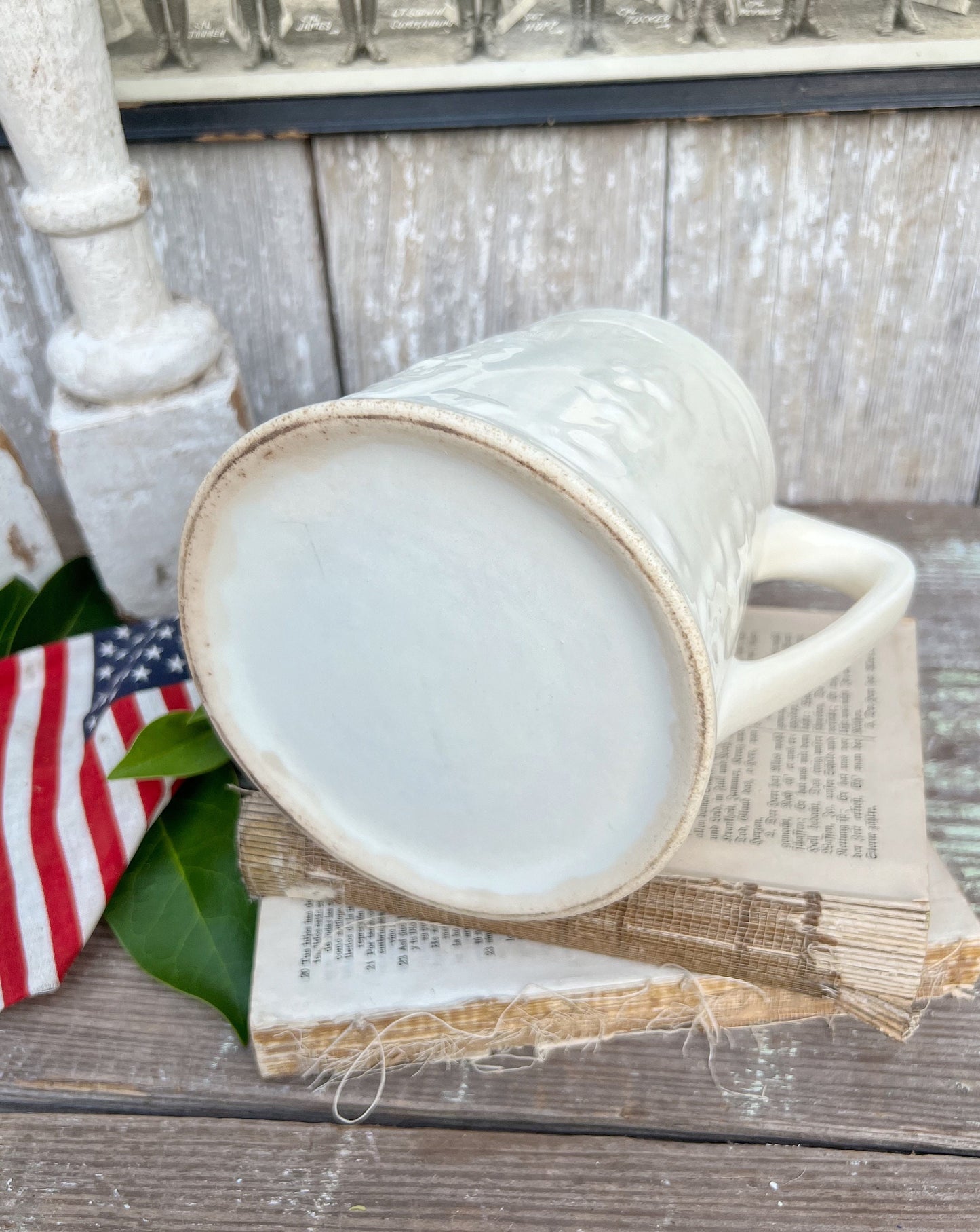 Antique Creamy White Ironstone Pitcher Embossed Asparagus French Country Farmhouse Decor Crazed