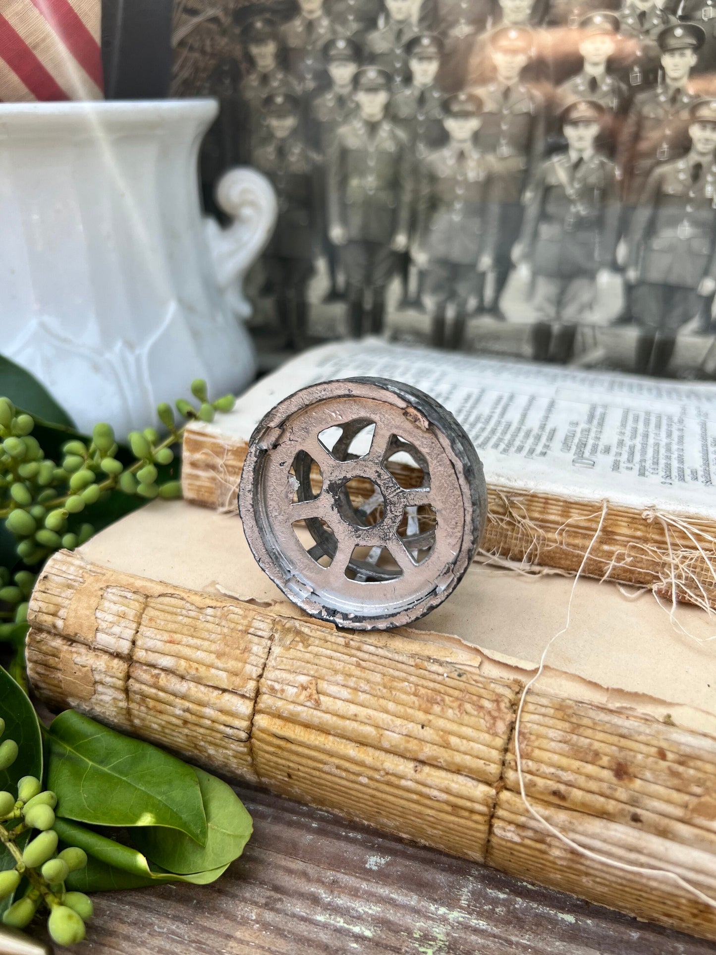 Vintage Metal Floral Frog Cage SILVER DOME Industrial Salvage Display Farmhouse Americana Decor
