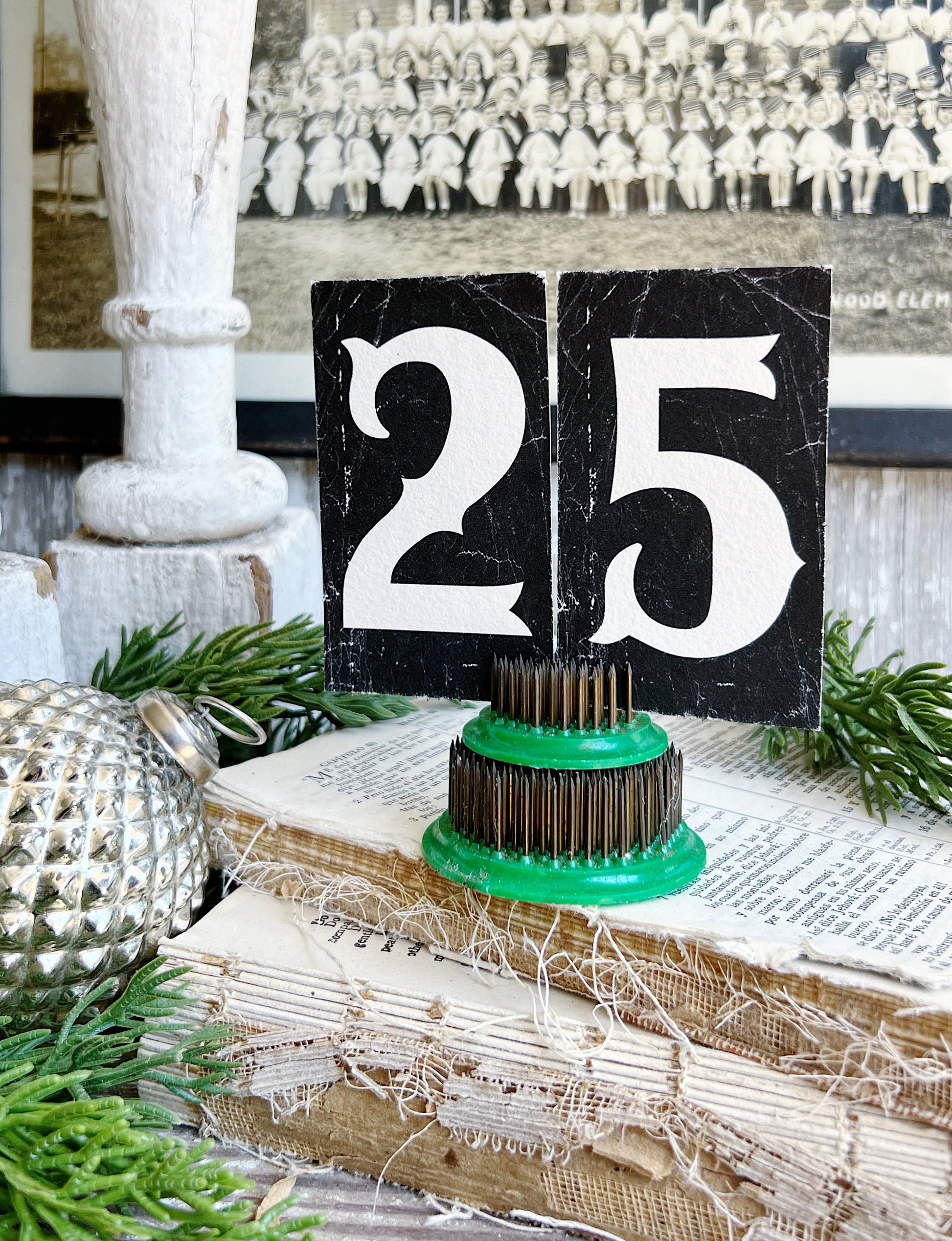 CHRISTMAS Number 25 BLACK Card Sign Set Farmhouse Decor Cardstock Vintage Style Church Gothic