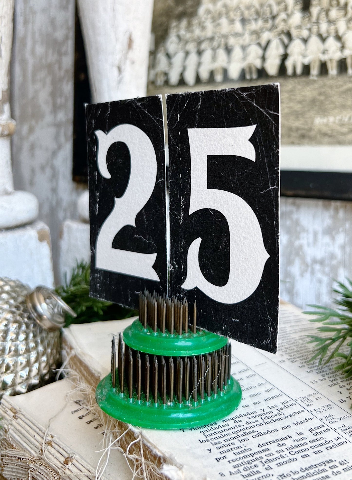 CHRISTMAS Number 25 BLACK Card Sign Set Farmhouse Decor Cardstock Vintage Style Church Gothic