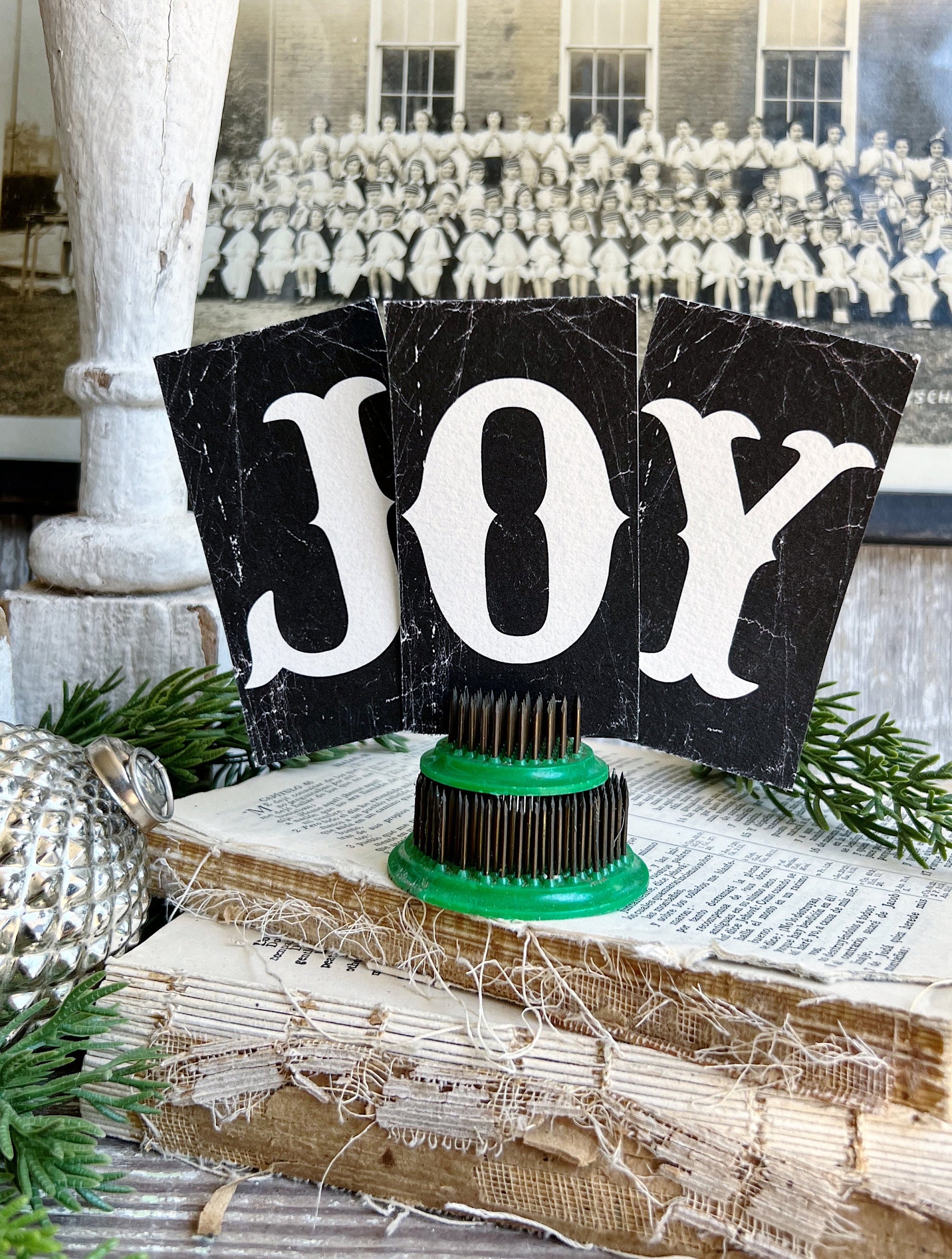 CHRISTMAS BLACK Letter Card Sign JOY Set Farmhouse Decor Cardstock Vintage Style Church Gothic