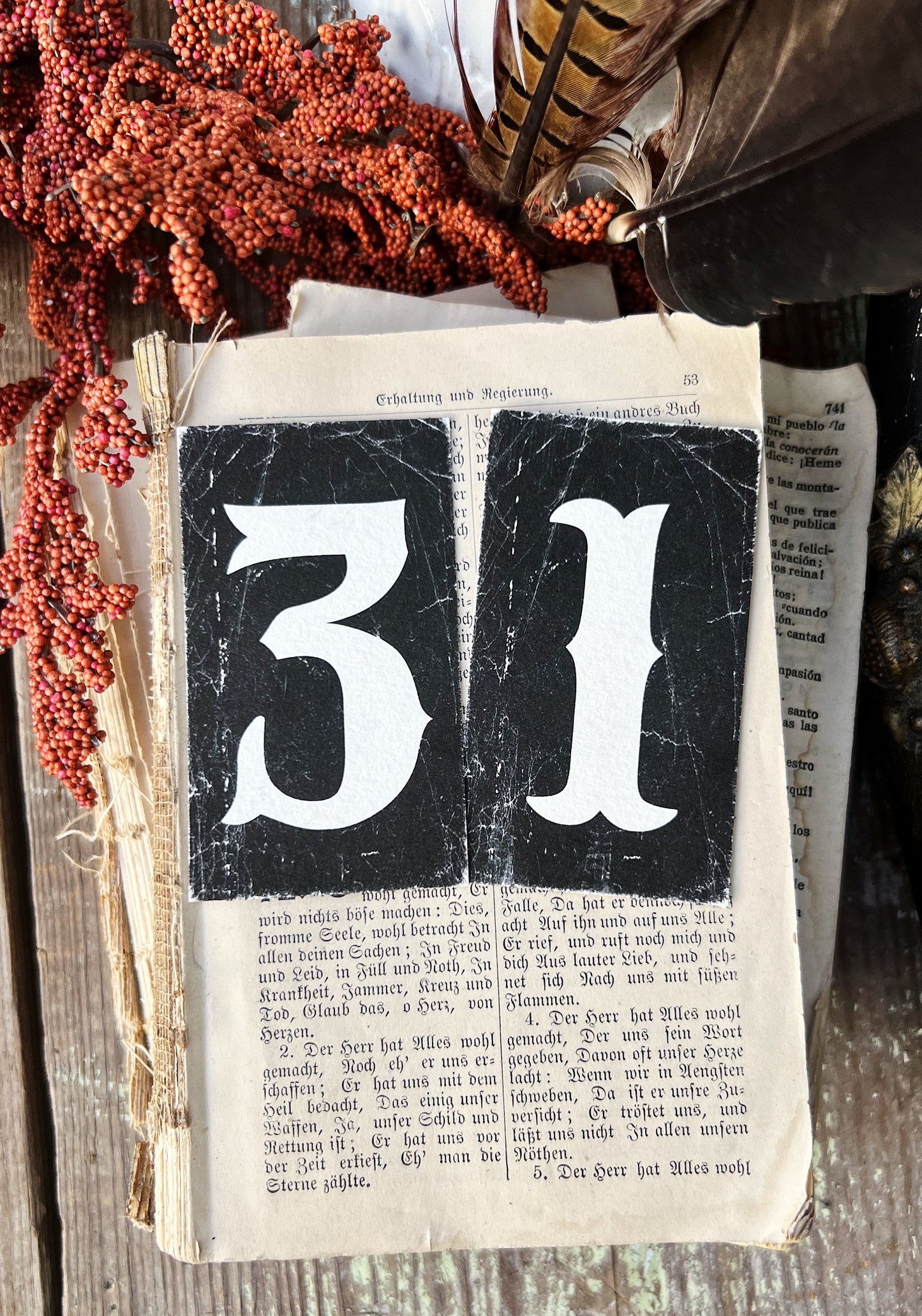 HALLOWEEN Number 31 BLACK Card Sign Set Farmhouse Decor Cardstock Vintage Style Church Gothic