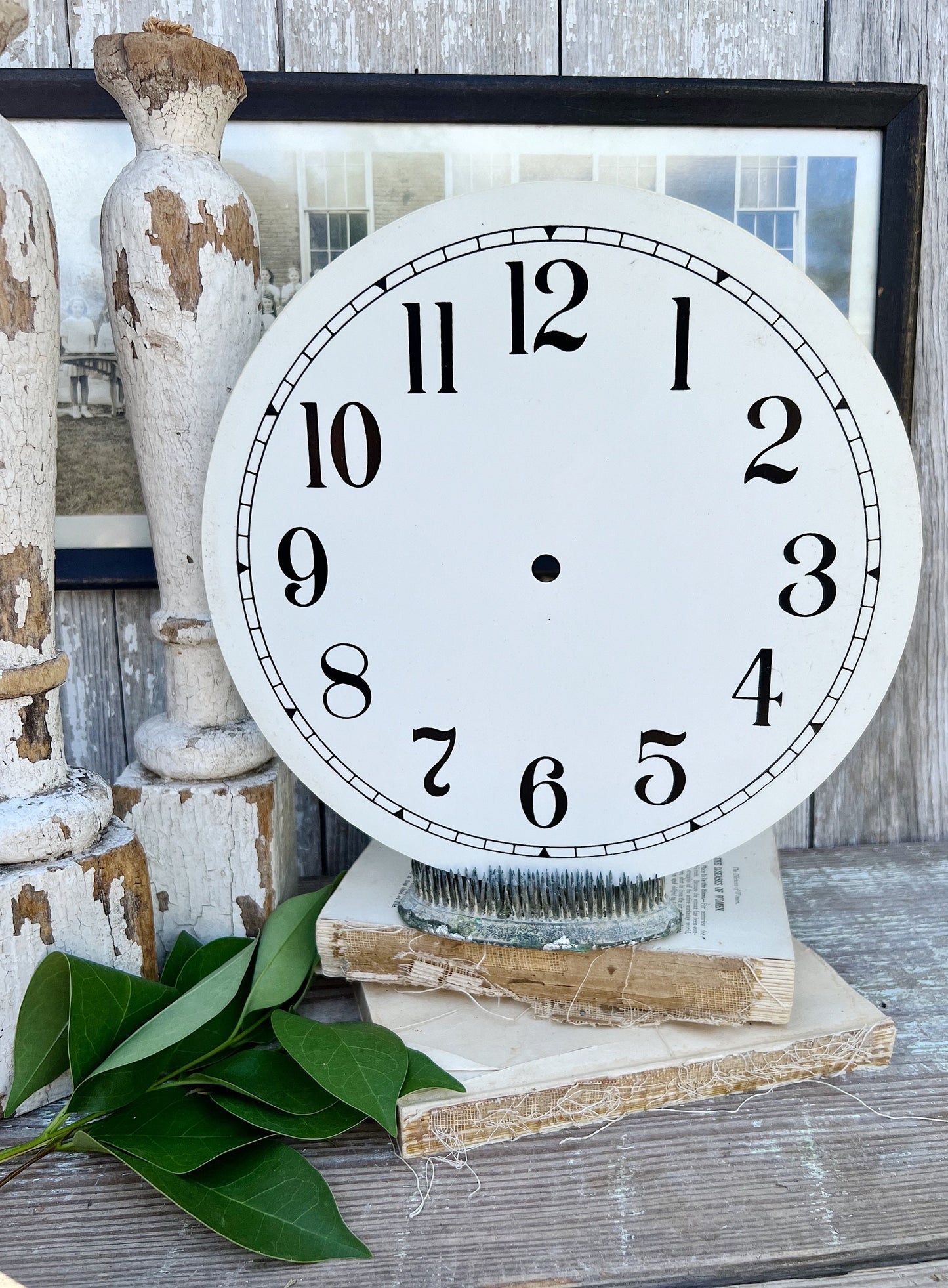 Vintage Clock Face Part WHITE Farmhouse Decor Industrial Salvage Round