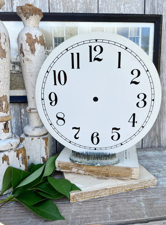 Vintage Clock Face Part WHITE Farmhouse Decor Industrial Salvage Round