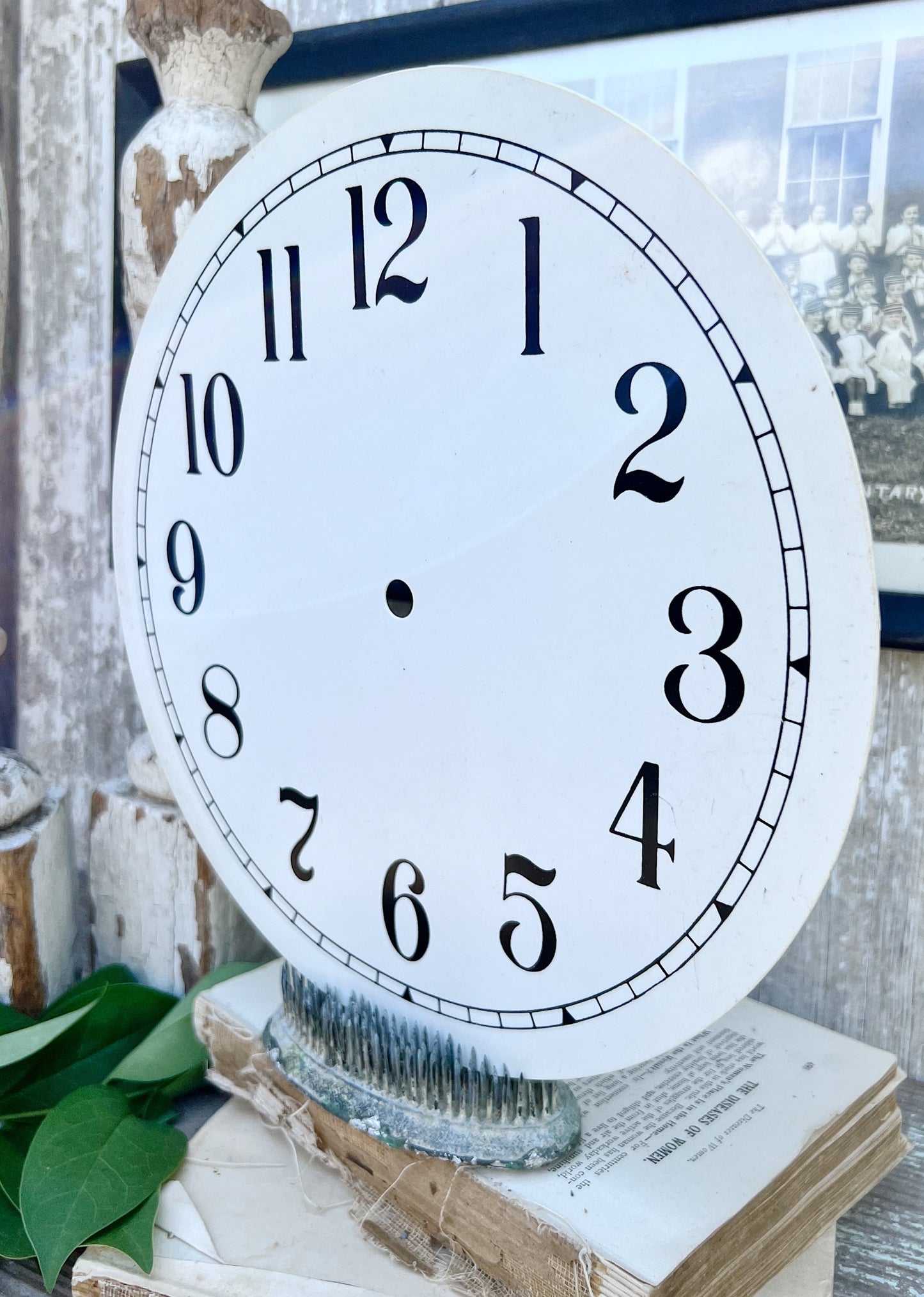 Vintage Clock Face Part WHITE Farmhouse Decor Industrial Salvage Round