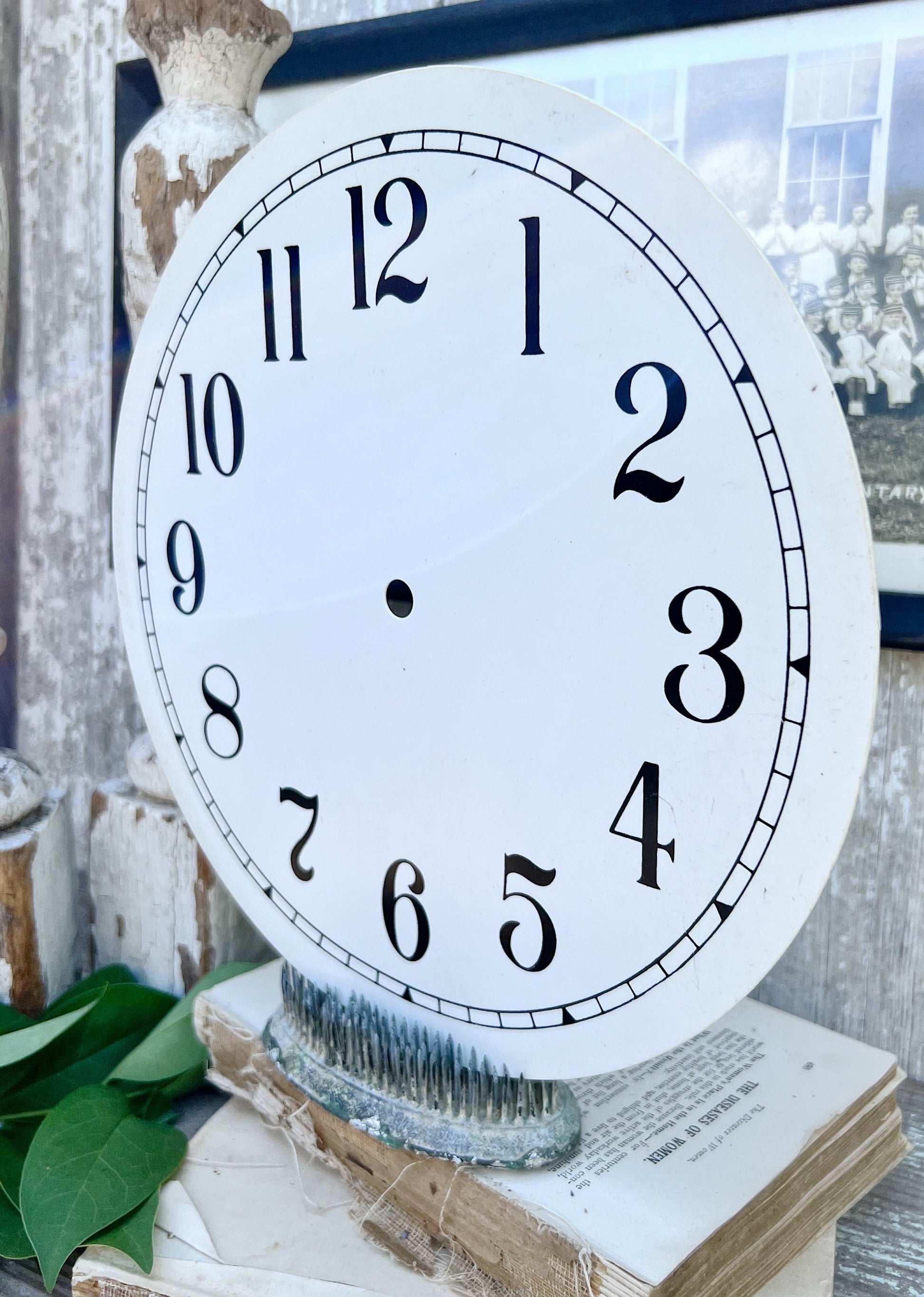 Vintage Clock Face Part WHITE Farmhouse Decor Industrial Salvage Round